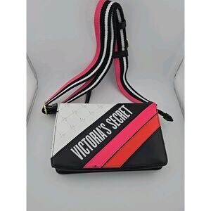 Victoria's Secret Crossbody Bag Pink White Black Stripe Logo Adjustable Strap